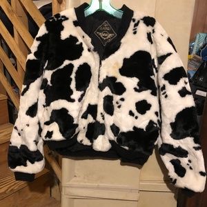 Vintage Rare 1990s Cuir Classique IOU Cow Print Jacket (youth Large)